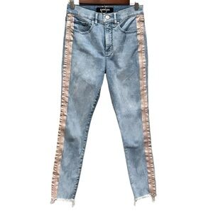 Express Light Washed Cropped Skinny High Rise Stretch Pink Stripe Women’s Size 4